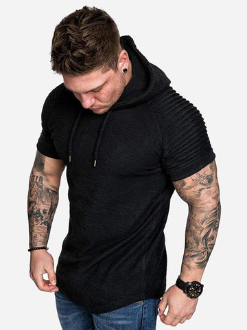Men Solid Drawstring Hooded Tee