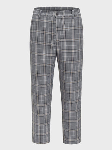 Men Plaid Button Fly Tailored Pants