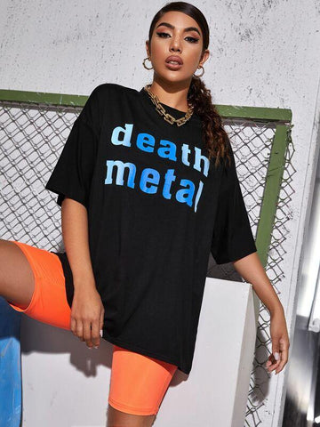 Drop Shoulder Letter Graphic Longline Tee - takostyle