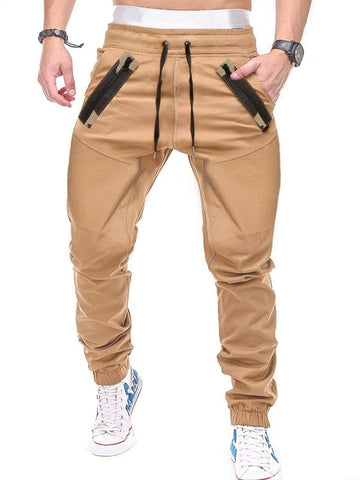 Men Drawstring Waist Zip Detail Carrot Pants